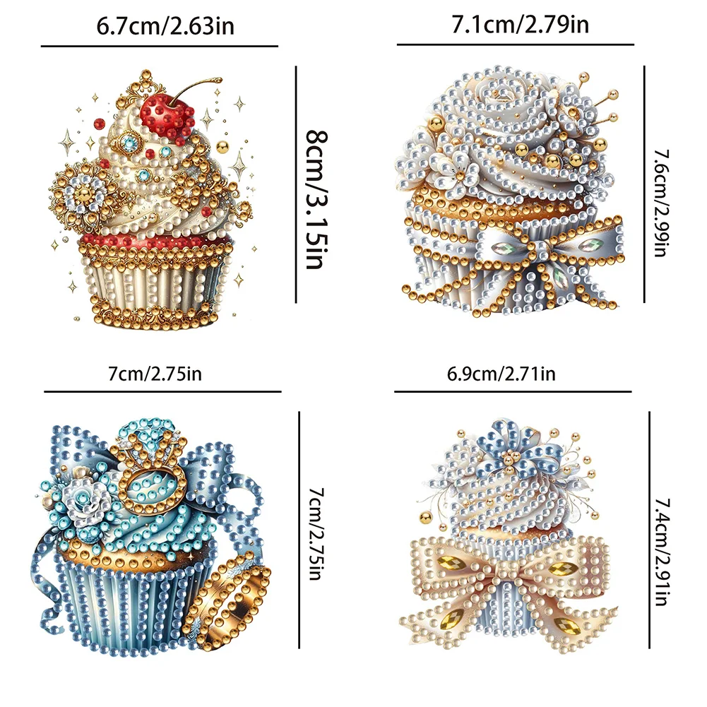 4pcs Cupcake DIY Diamond Painting Brooch Brooch Jewelry Kit DIY Diamond Pins