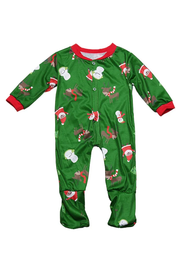 Boys Snowman Reindeer Printed Family Christmas Onesie Pajama Green-elleschic