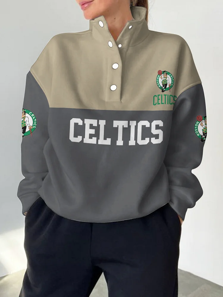 Boston Celtics 2025 New Design Casual Snap Mockneck Pullover