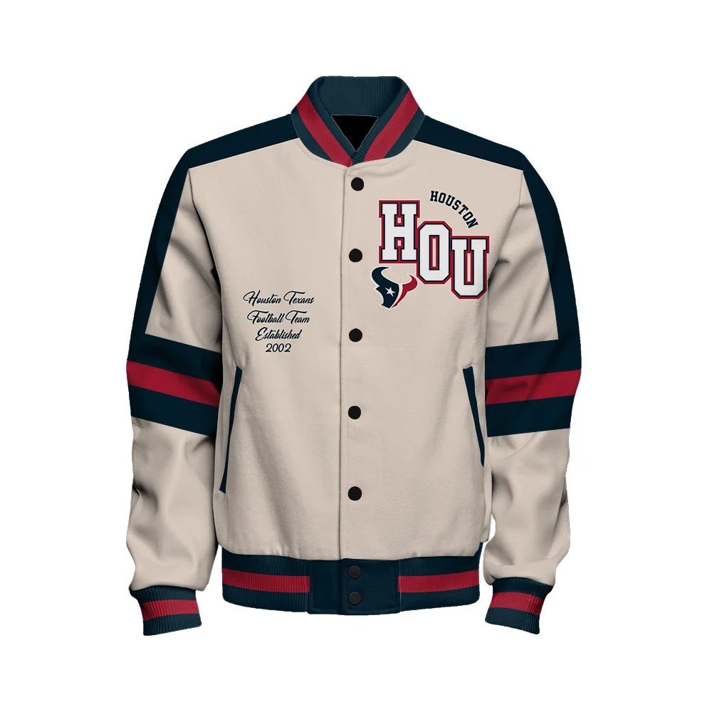 Houston Texans Football Team 2024 -25 Feel The Power Unisex Varsity Jacket