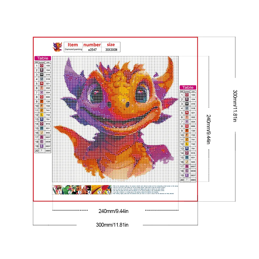 Full Round Diamond Painting 30*30cm - Little Dragon