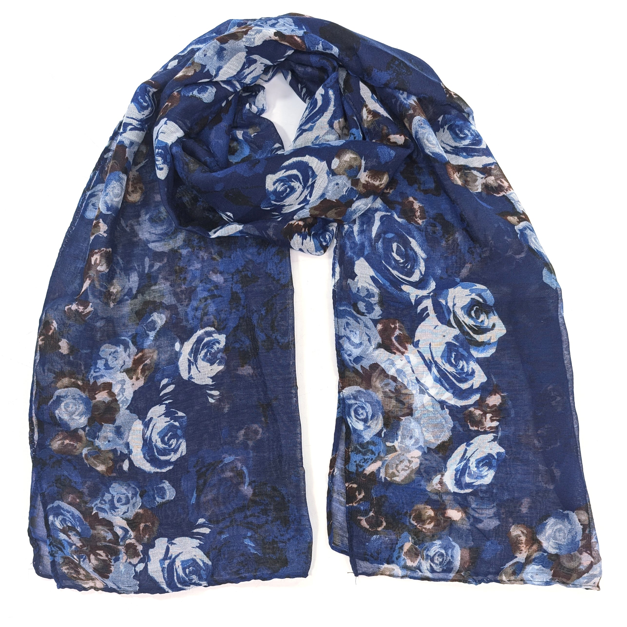 Tirtha - Roses Scarf (50x180cm) - Dark Blue