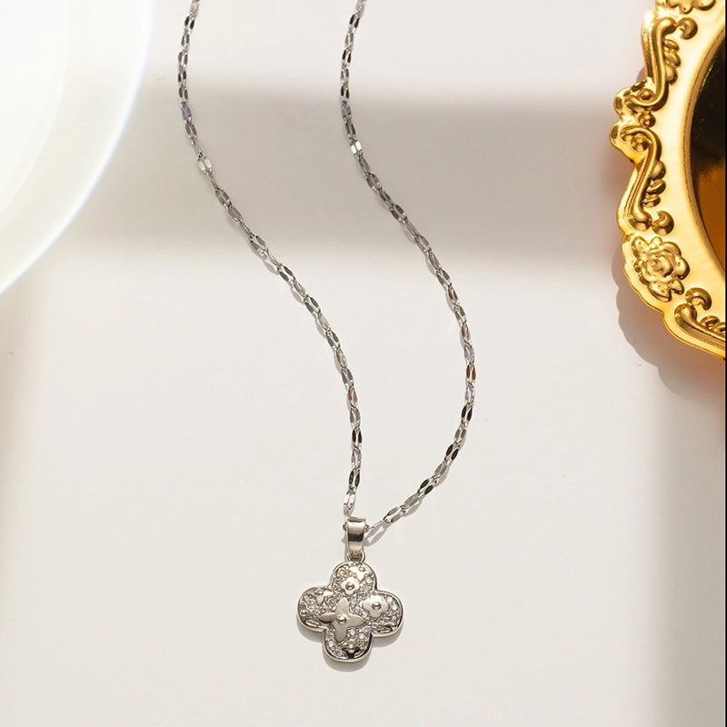 Minimalist Flower Titanium Steel Plating Inlay Zircon Pendant Necklace