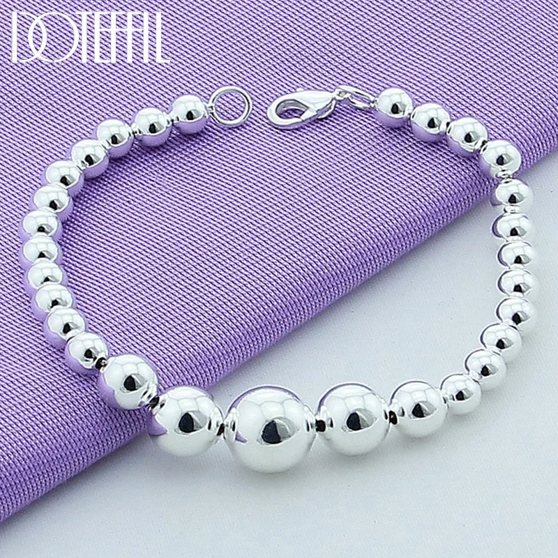 DOTEFFIL 925 Sterling Silver Gradient Size Smooth Ball Bead Chain Bracelet For Women Jewelry