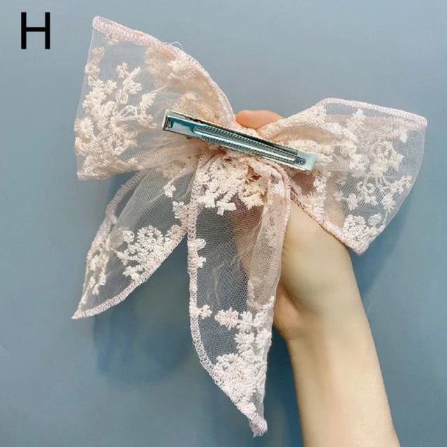 Cute Lace Flower Hair Rope Bow Ribbon Hair Clip SP16671