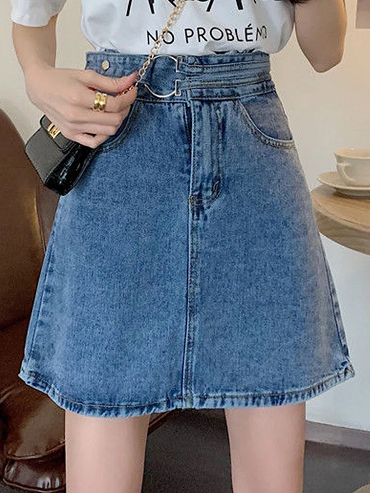 Spring and summer new high waist denim skirt short all-match A-line slim wrap hip skirt