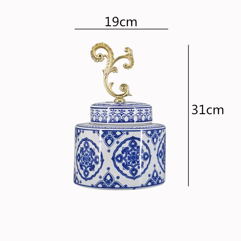 Retro Classical Blue and White Porcelain with Cover Vase Storage Jar Chinese Home Flower Arrangement Decorations Organization