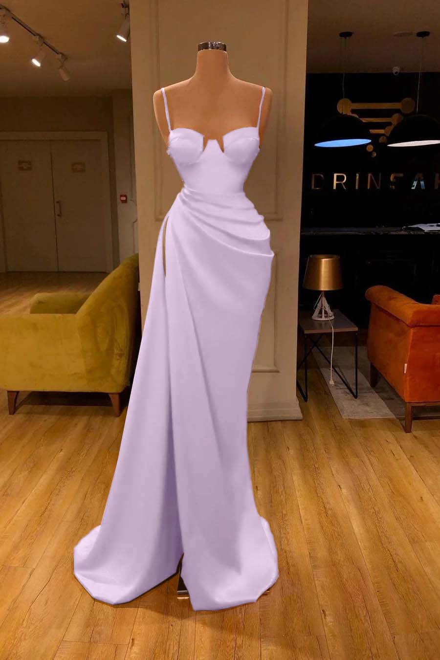 Daisda Mermaid Red Spaghetti-Straps Prom Dress With Slit
