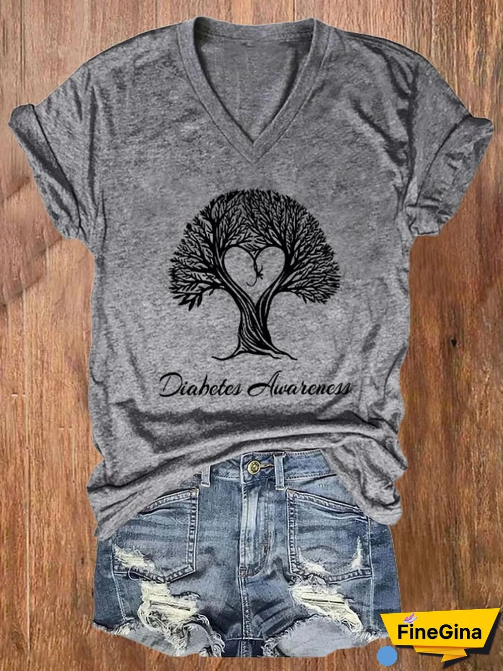 Women's Diabetes Awareness Printed Casual T-Shirt