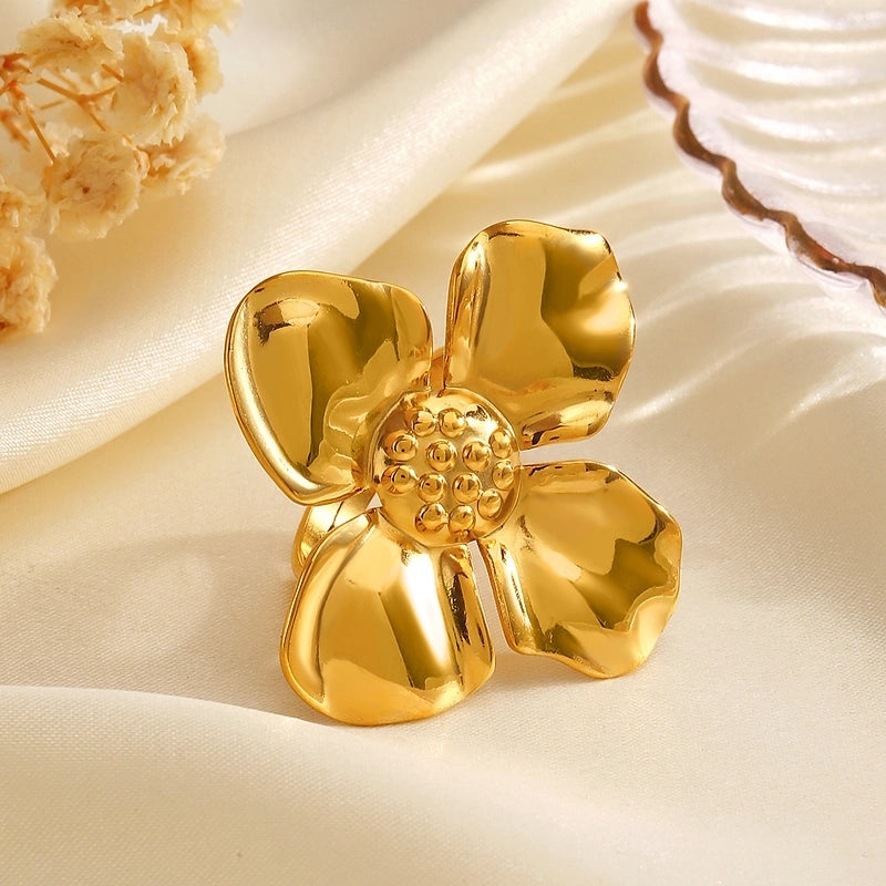 Exaggerated Flower 304 Stainless Steel 18K Gold Plated Plating Open Rings