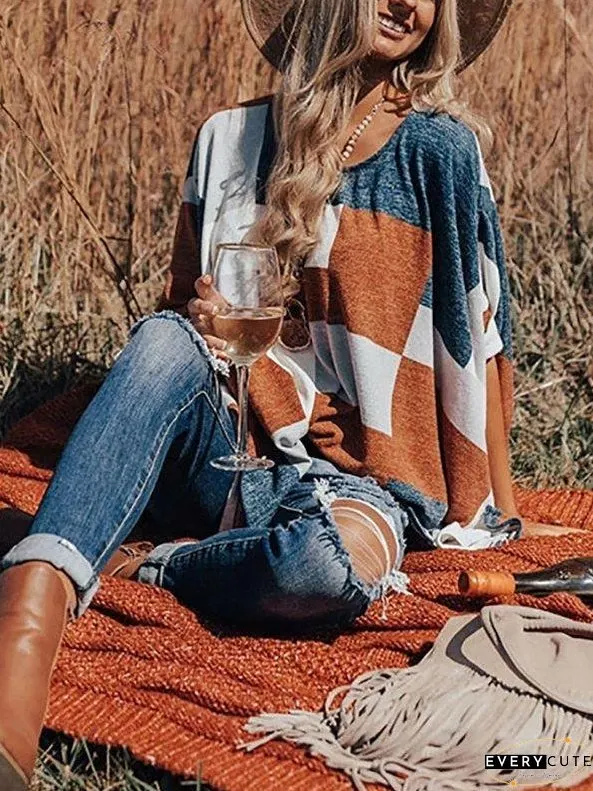 Plaid Crew Neck Sleeve Top