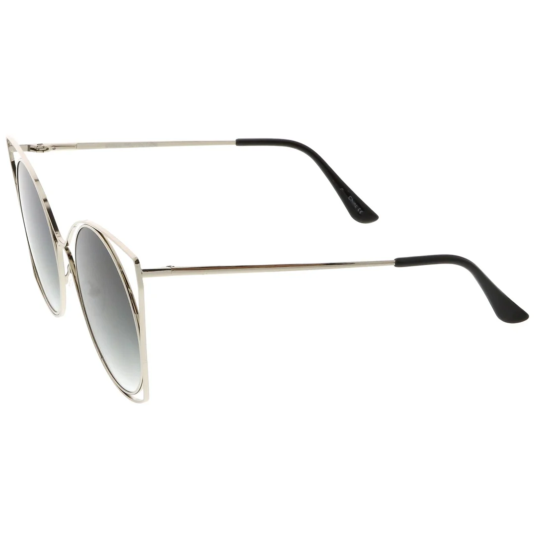 Oversize Open Metal Cat Eye glasses With Ultra Flat Lens Slim Arms 51mm