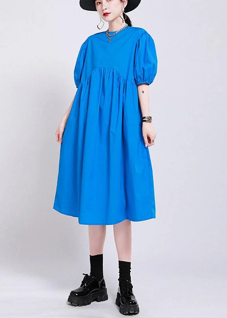 Plus Size Blue Loose Cotton Summer Dresses