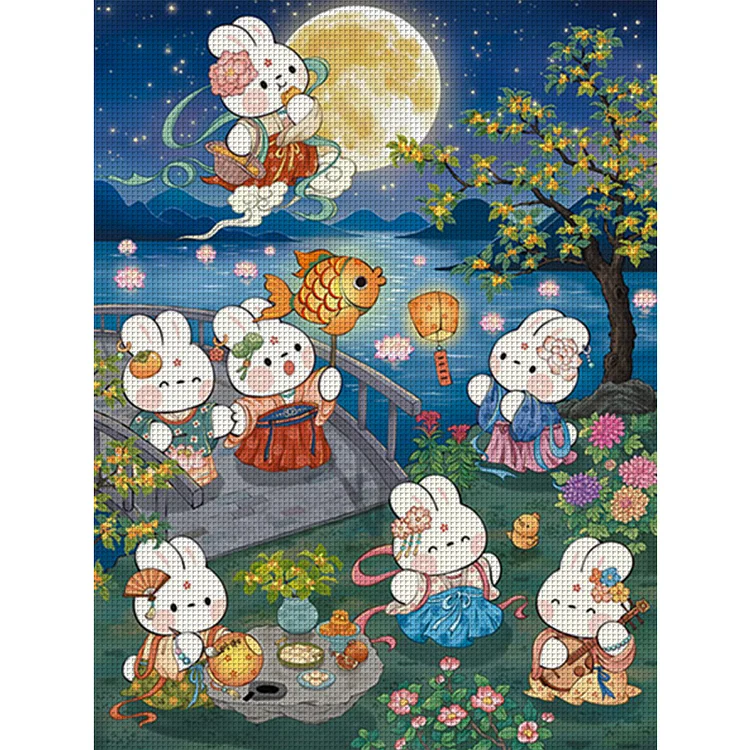 【Fairy Brand】Full Moon Rabbit 55*70cm 11CT Stamped Canvas Cross Stitch gbfke