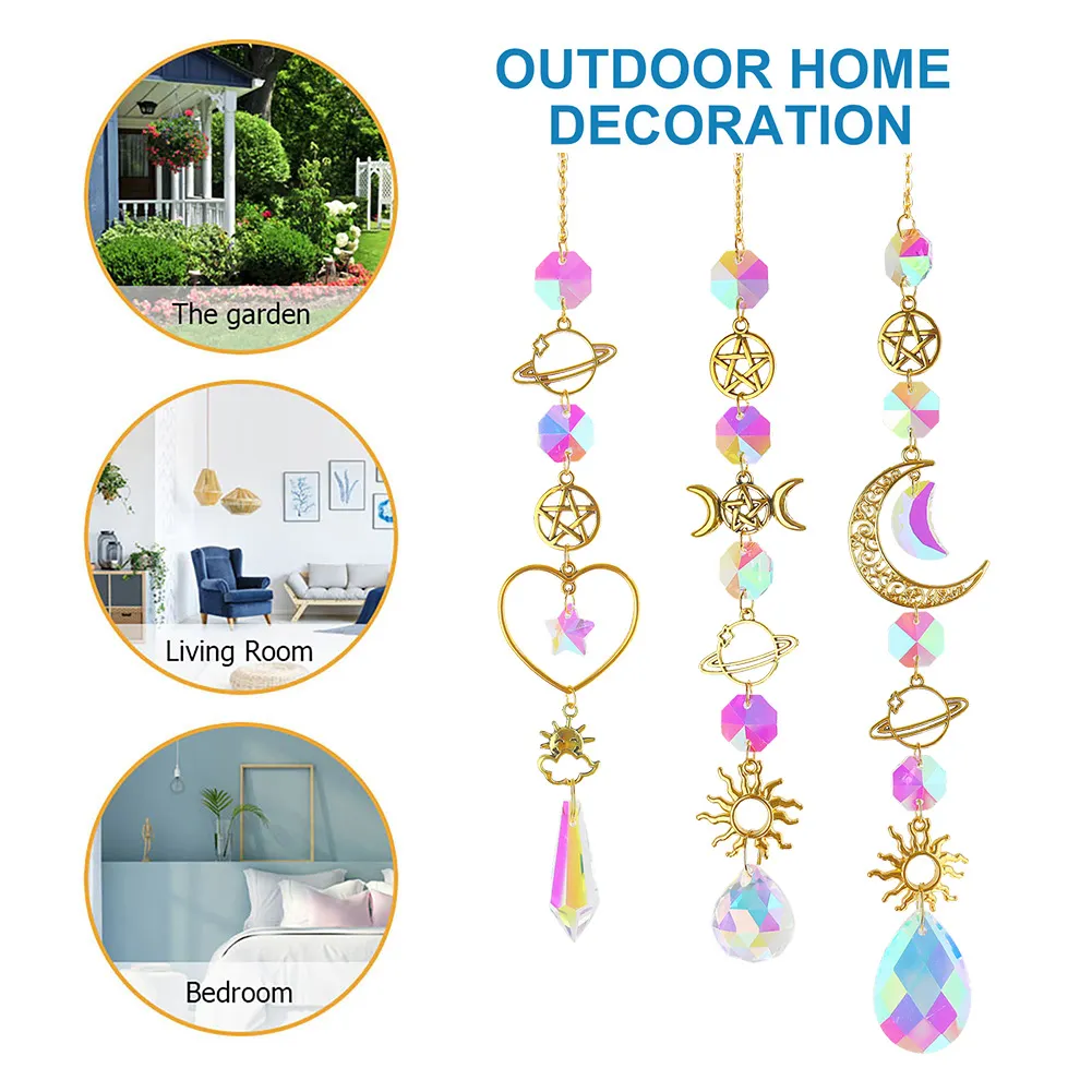 Star Crystal Chandelier Lighting Wind Chimes Curtain Home Garden Pendants