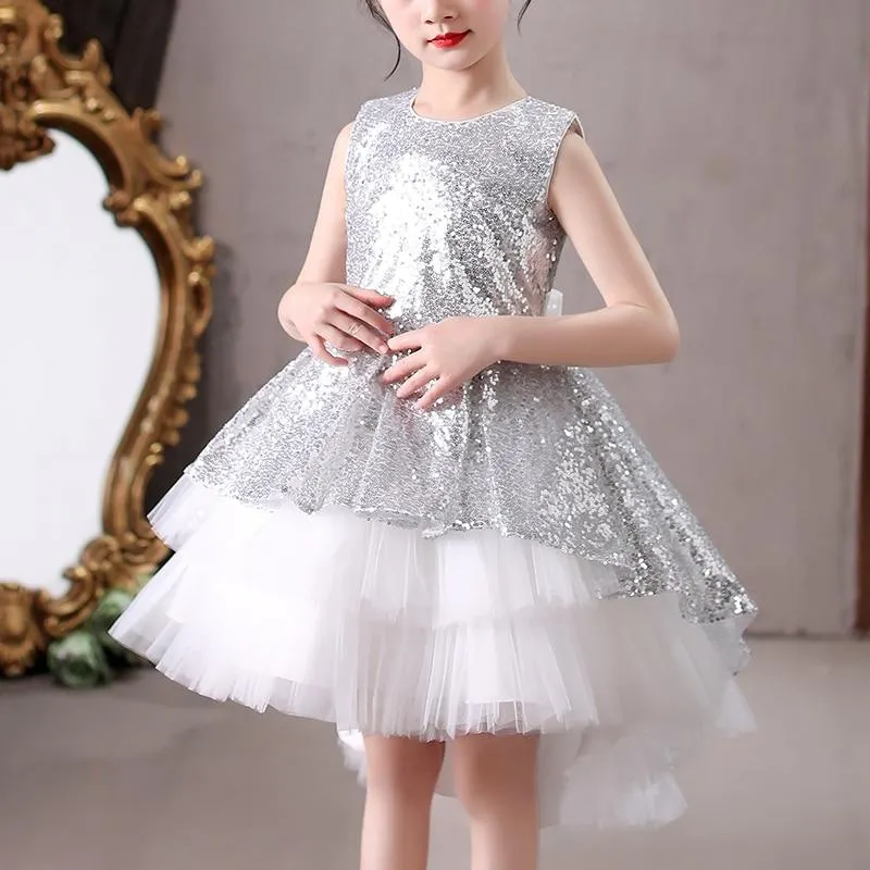 Kids Dress Girls Sequined Cake Skirt Wedding Party Tailing Elegant Princess Sleeveless Children Tutu Dresses