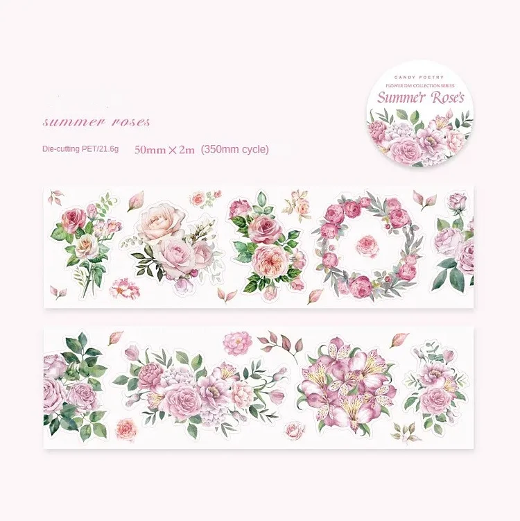 Journalsay 50mm*200cm Retro Creative Floral Die-Cut PET Tape