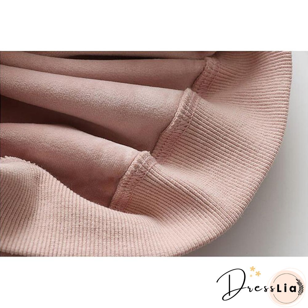 Women Fashion Corduroy Hoodies Female Solid Color Embroidery Hooded Tops Tracksuit