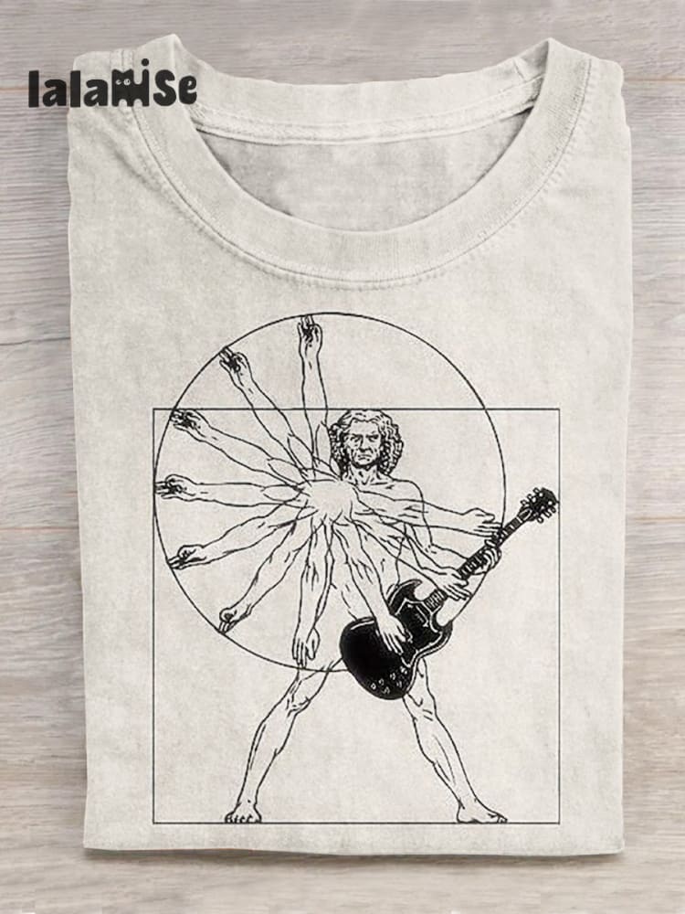Da Vinci Proportion Balance And Composition Guitar Hero Version Funny Graphic Printed T - Shirt
