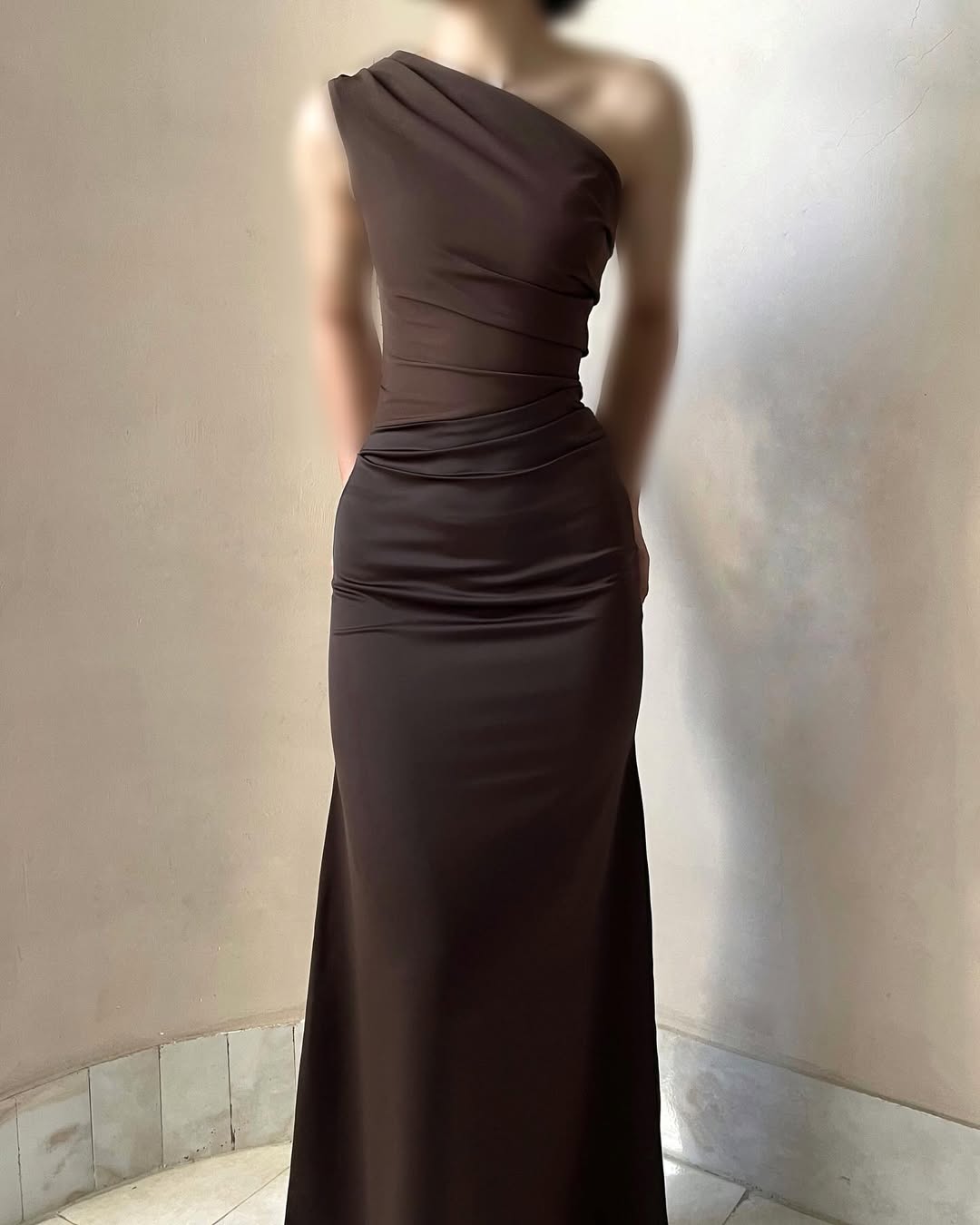 Chocolate Brown One Shoulder Sleeveless Long Mermaid Prom Dress With Pleated | YQ0045 Wellcucu