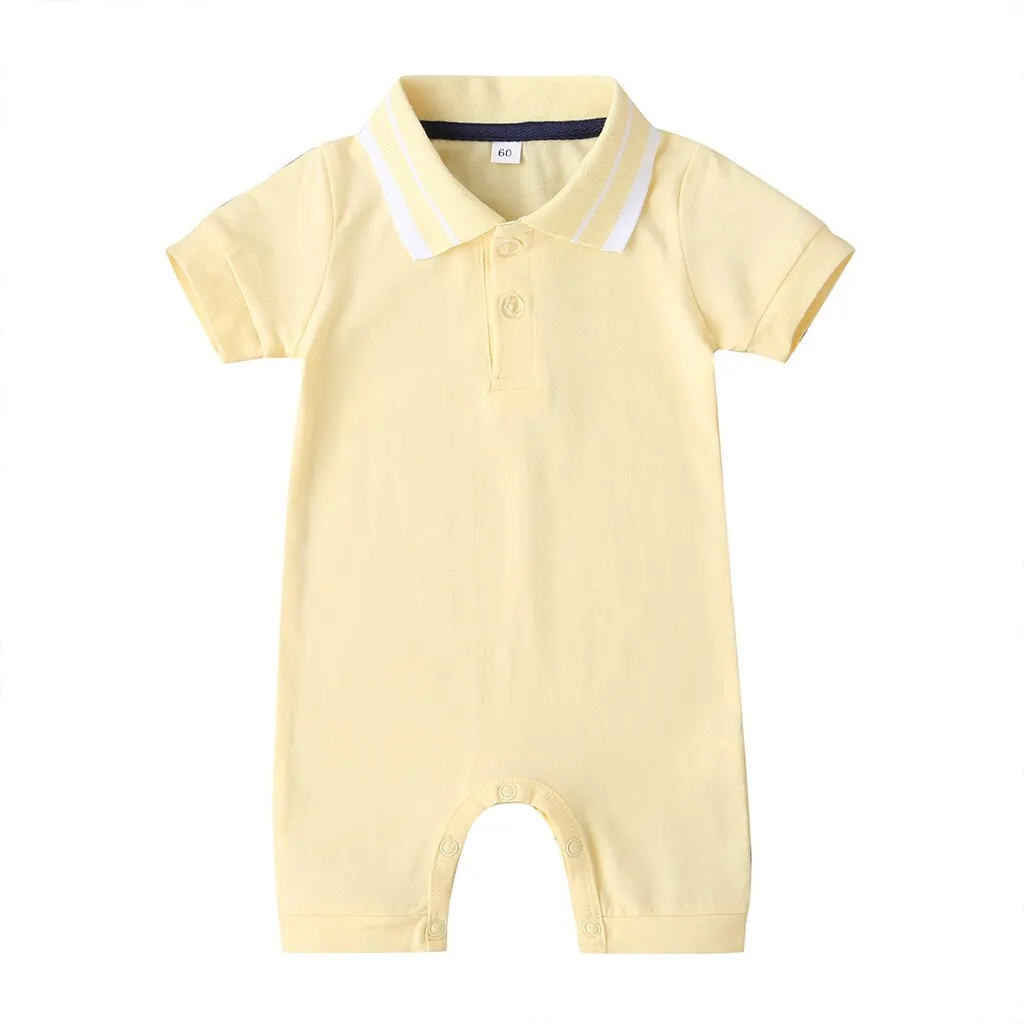 Infant Newborn Baby Boy&rsquo;s Short Sleeve Jumpsuit Summer Fashion Solid Color Button Lapel One Piece Short Pants Gentleman Romper