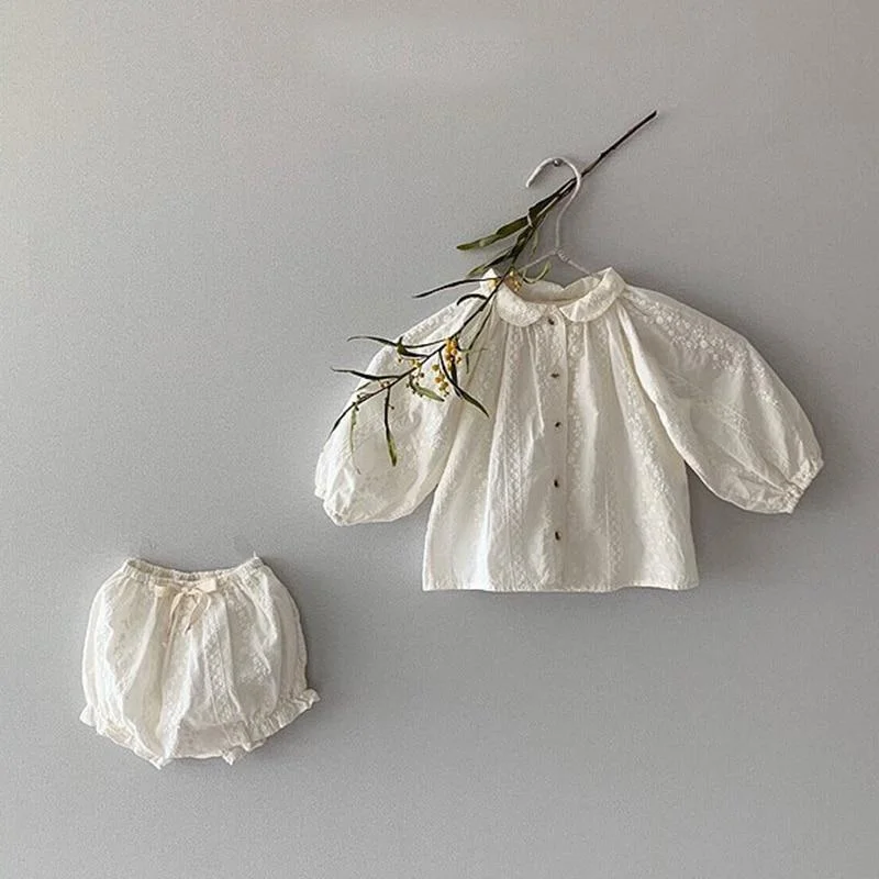 Baby Floral Suit 2021 Spring New Baby Girls Clothing Set Baby Blouse and Shorts 2 Pcs Peter Pan Collar Baby Blouse