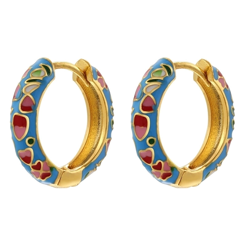 1 Pair Casual Hip-Hop Vacation Flower Petal Enamel Plating Copper 18K Gold Plated Hoop Earrings