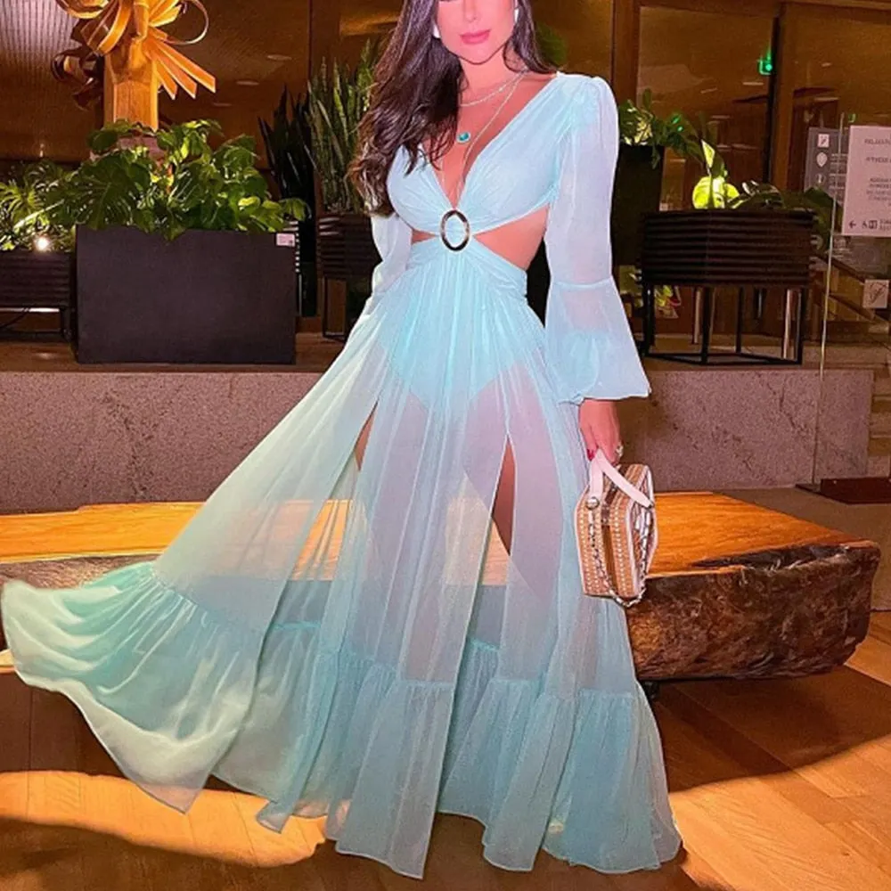 2021 Beach Dress Summer Floral Swimsuit Print Belt Bathing Suit Women Long Cover Up Off Shoulder Beachwear Bandeau Halt Swimsuit