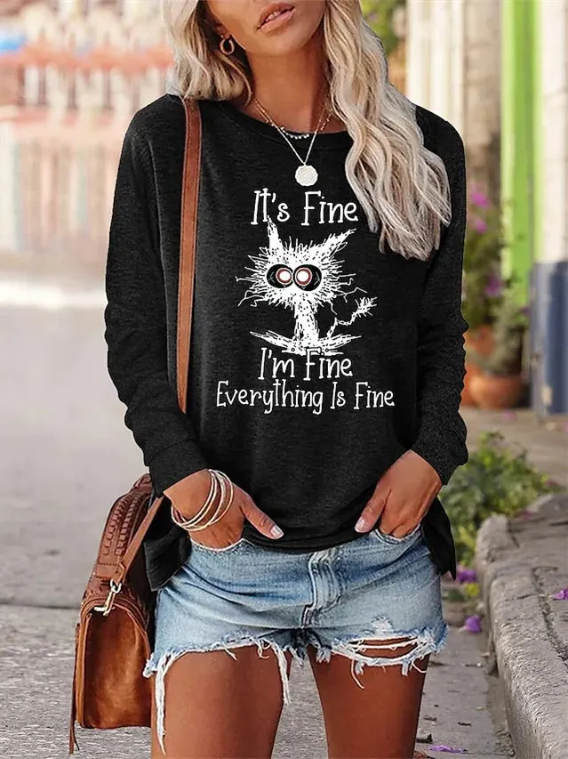Women Long Sleeve Scoop Neck Graphic Tops