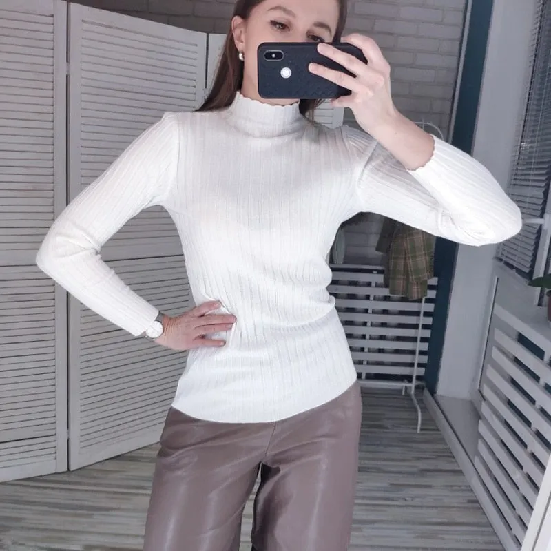 Croysier Pullover Ribbed Knitted Sweater Autumn Winter Clothes Women 2020 High Neck Long Sleeve Slim Basic Woman Sweaters Tops