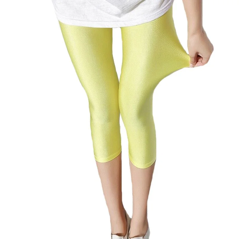 CUHAKCI Sexy Solid Candy Neon Leggings Spandex Women's Capris Stretched Jeggings Dancing Pant Fitness Capris