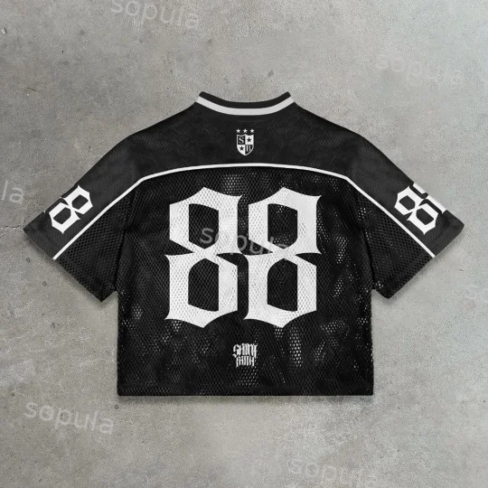 Vintage Saint Faith No.88 Graphics Blokecore Blokette Cropped V-neck Jersey T-shirt