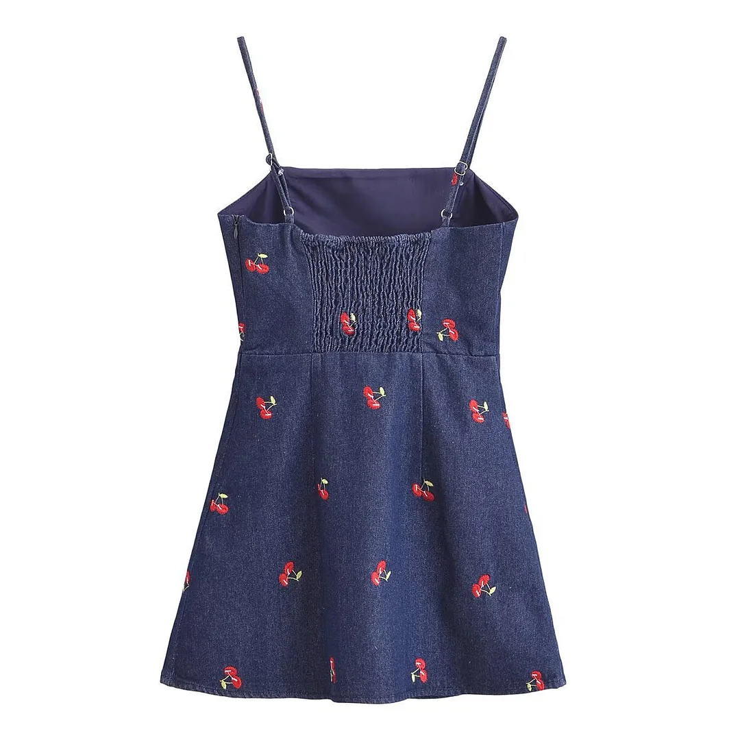 Nigikala Nigikala Retro-Dress Seaside Resort Sling Dress French Fresh Sweet Print A-Word Mini Dress Summer Girl