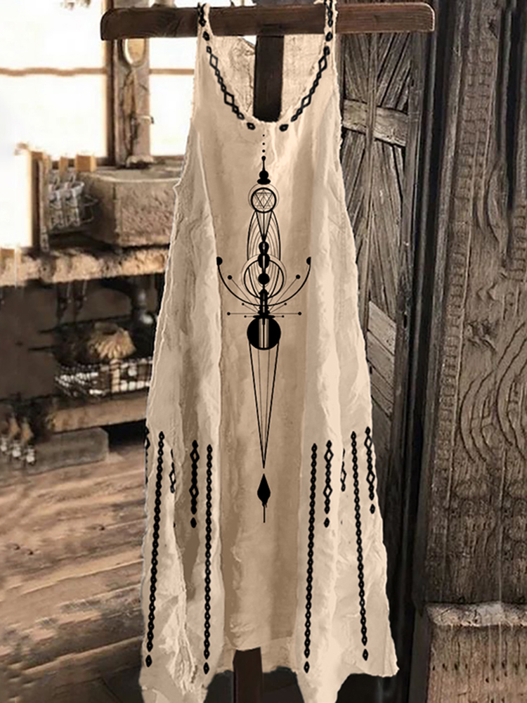 Comstylish Tribal Geometry Retro Cotton And Linen Maxi Dress