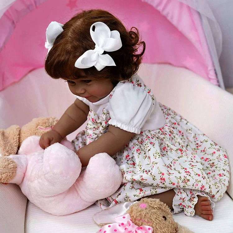 Lifelike Reborn Baby Dolls Black -17Inch Baby-Soft Body & Curls  Realistic-Newborn Baby Dolls African American Real Life Baby Dolls Cloth  Body with Feeding Kit & Gift Box for Kids Age 3+ 