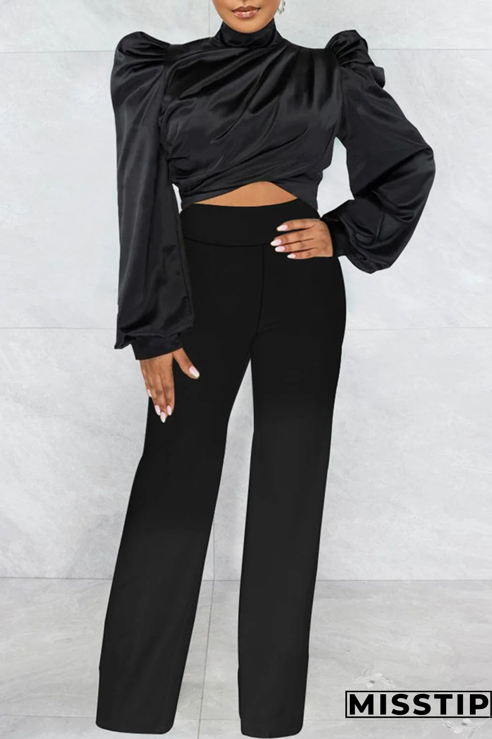 Red Casual Solid Patchwork Turtleneck Tops