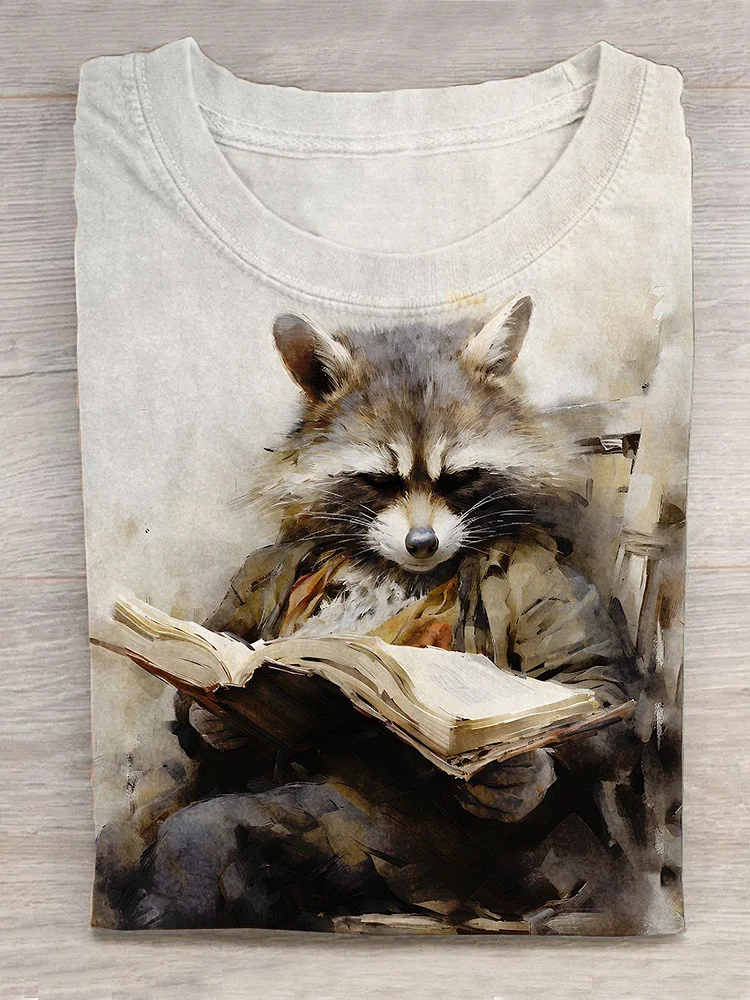 Little Raccoon Reading A Book Seriously Creative Design T-shirt