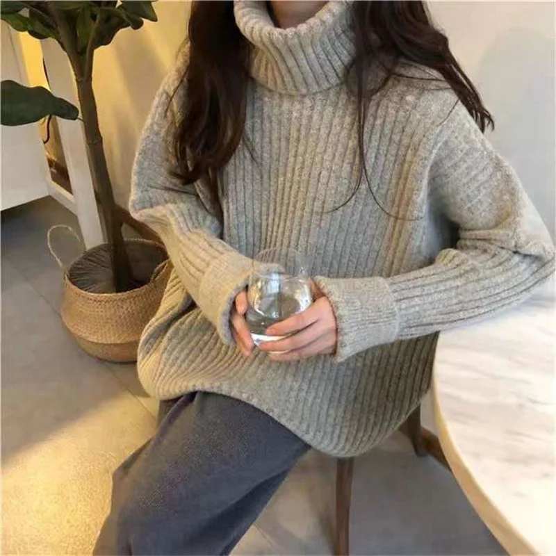 Toloer Toloer / Winter Turtleneck Sweater Female Plus Size Thick Jacket Loose Lazy Wind Sleeve Long Sleeves Show Thin Bottom Sweater Woman-Outfit Ideas