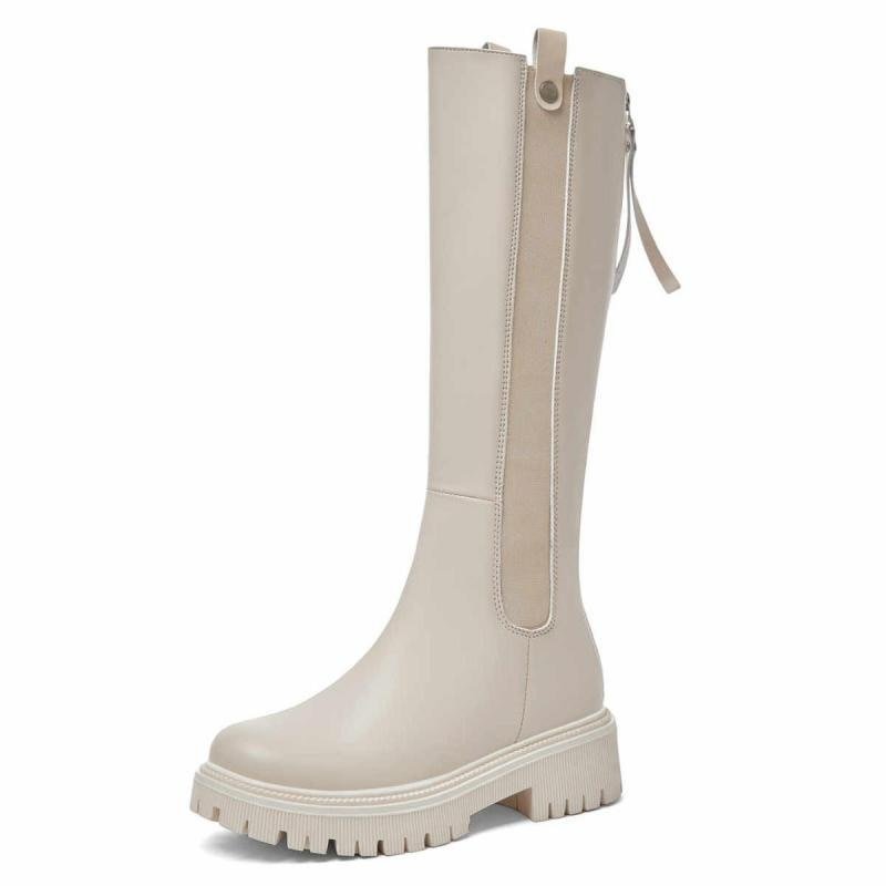 Women's Combat Boots 2021 Fall Women's High Platform Gothic Shoes Black Leather Boots Rear Zipper Women's Knee High Boots