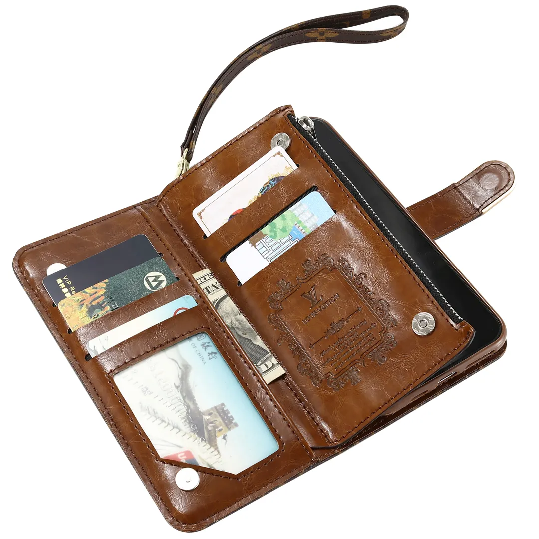 Monogram LV canvas leather wallet iPhone Samsung mobile phone case