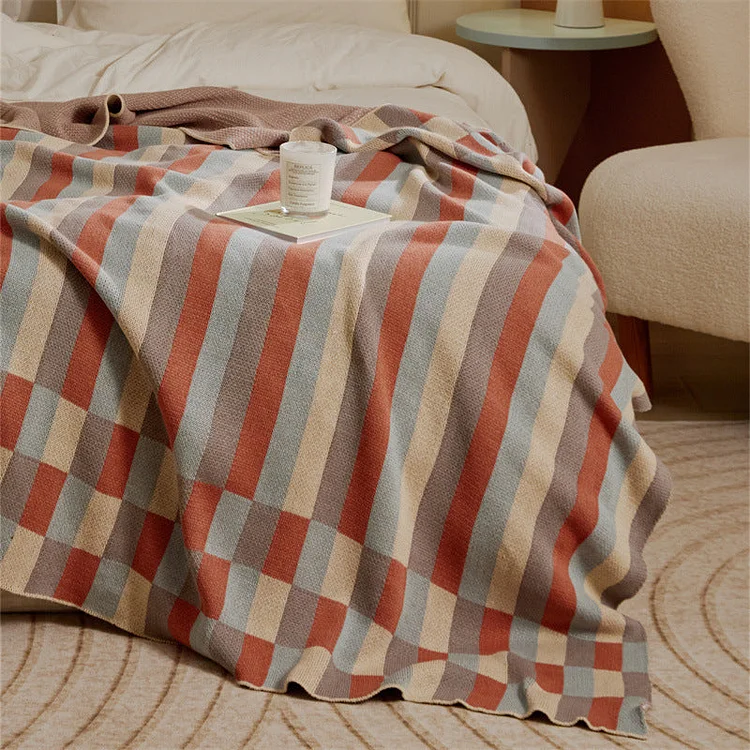 Casual Stripe Knitted Sofa Bed Throw Blanket