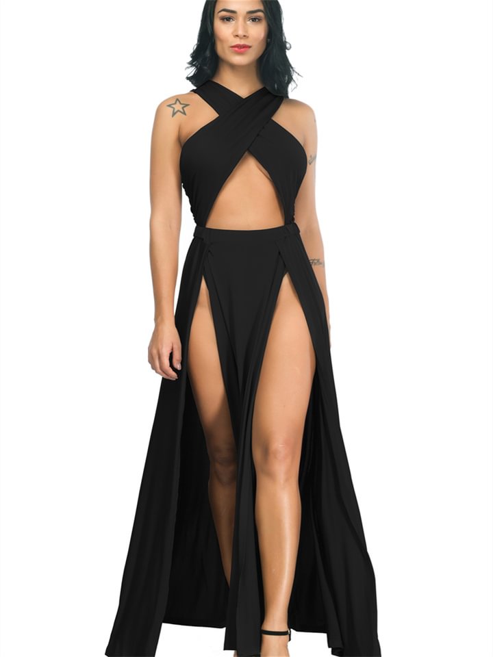 Irregular Solid Color Open Pleated Dress  Evening Dress -vasmok