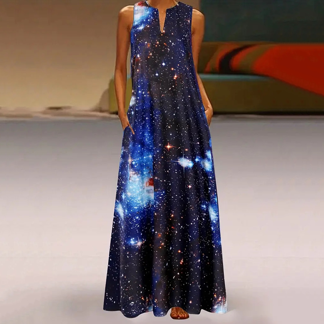 Galaxy Print V Neck Tank Maxi Dress