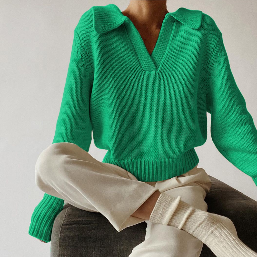Rotimia Chic Solid Color Lapel Sweater