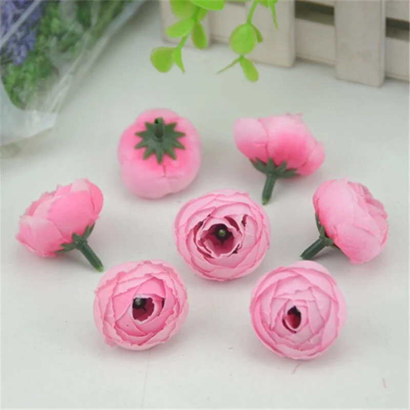 50pcs 2.5cm Artificial Small Silk Tea Buds Flower Heads For Home Wedding Decoration DIY Handmade Simulation Fake Flowers
