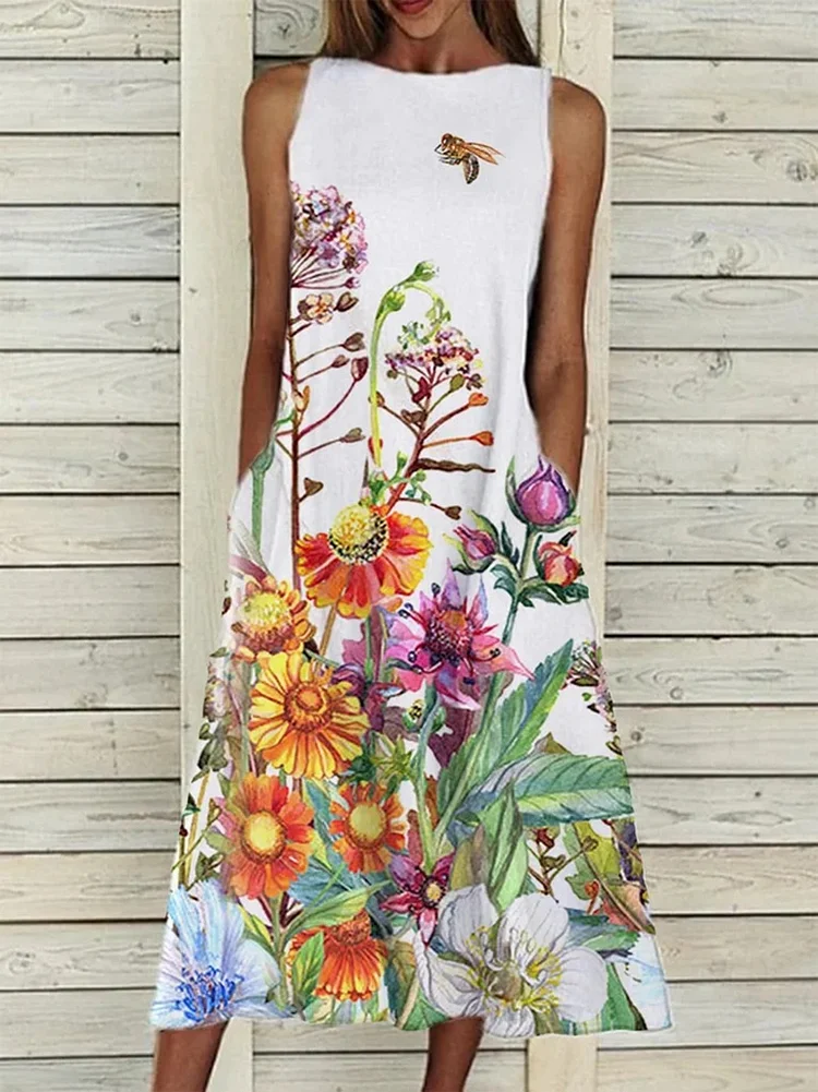 Floral print elegant dress with hem