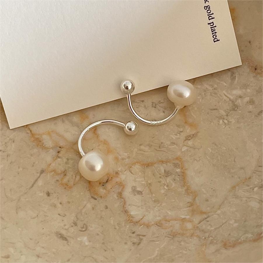 925 Sterling Silver Korean Geometric Text Letter Number Silver Electroplating Stud Earrings