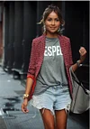 Fashion Casual Women's Red Plaid Long-Sleeved Lapel Blazer Outwears