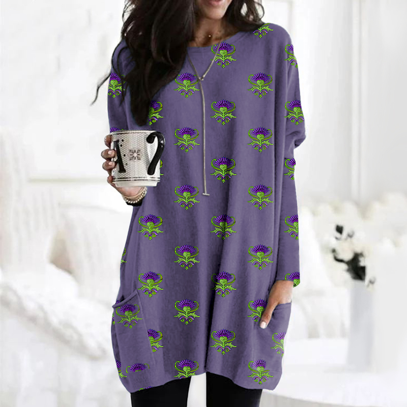 Scotland Thistle Embroidery Casual Tunic elevenforest