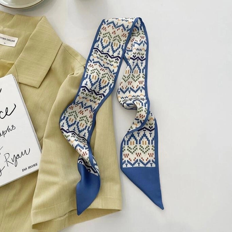 Women’s Sweet Letter Plaid Flower Silk Scarf Printing Hair Band